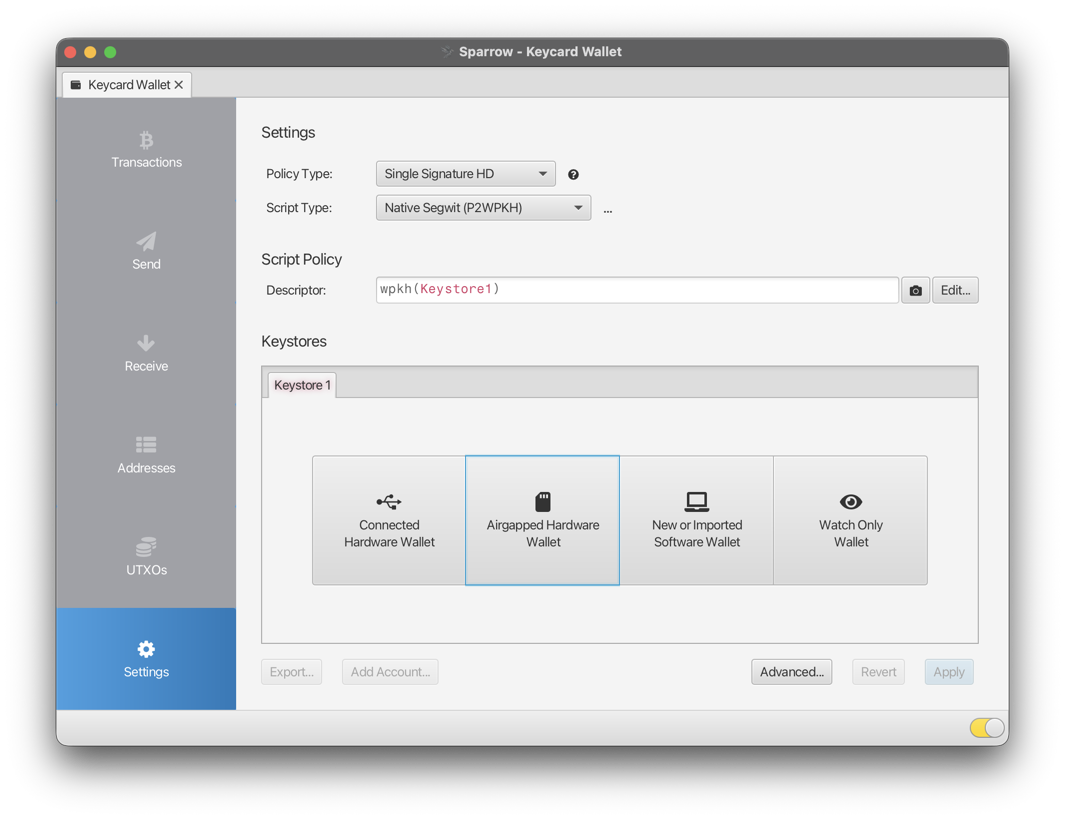Keycard Airgapped Settings
